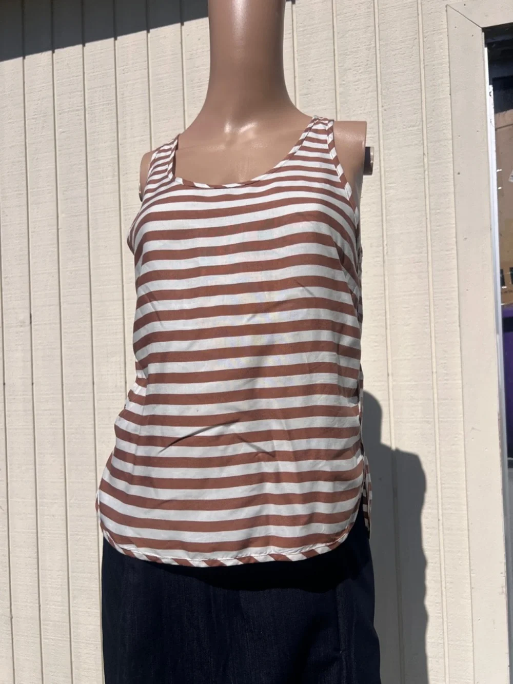Brown & White Striped Tank Top | Casual Sleeveless Blouse - Picture 7 of 7